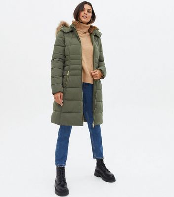 Khaki Belted Puffer Long Jacket New Look