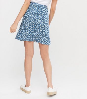 blue and white ruffle skirt