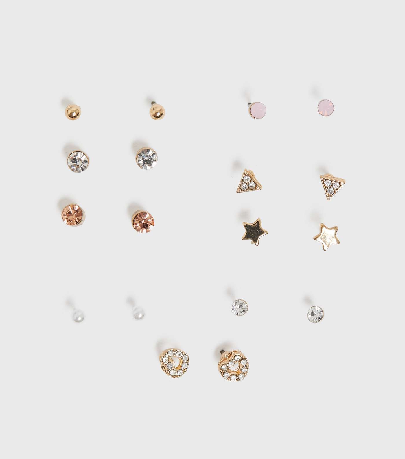 9 Pack Gold Diamanté Mixed Stud Earrings