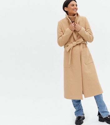 Camel Belted Long Coat | New Look