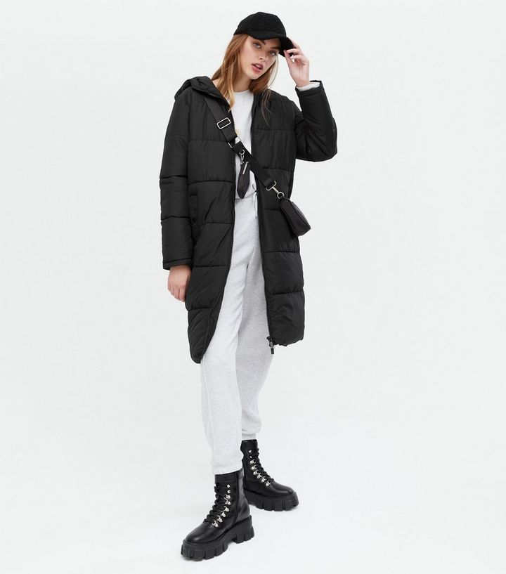 Black Hooded Long Puffer Jacket New Look, Black Womens Puffer Coat With Hood