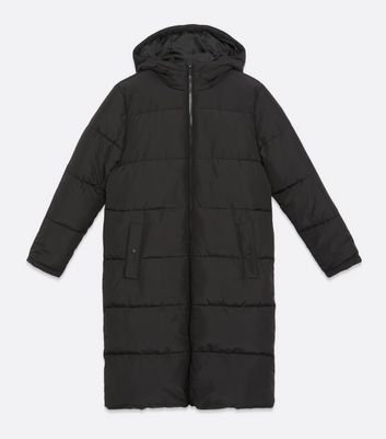 Black Hooded Long Puffer Jacket New Look, Black Women S Puffer Coat With Hood