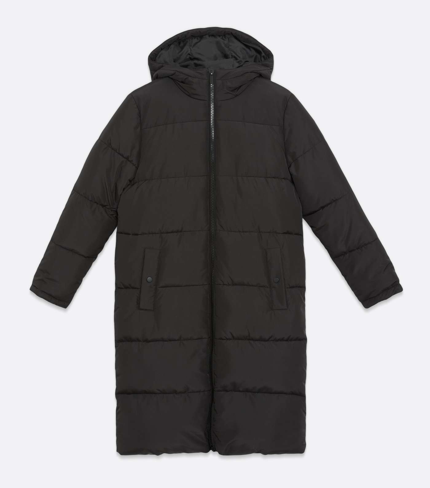 Black Hooded Long Puffer Jacket Image 5