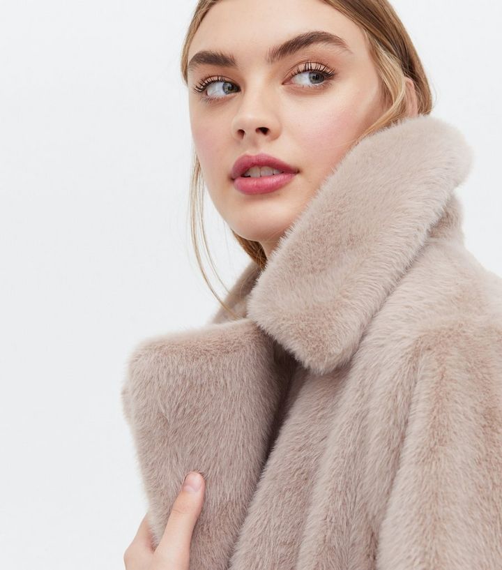 Mink Faux Fur Long Coat New Look, Long Fake Fur Coat Womens