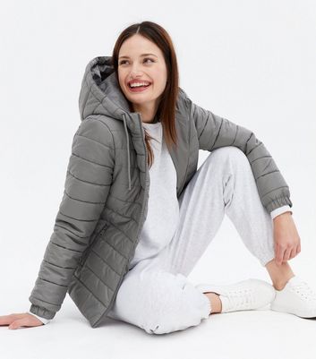Dark Grey Hooded Puffer Jacket | New Look