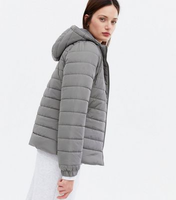 Dark Grey Hooded Puffer Jacket | New Look
