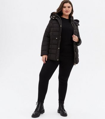 Curves Black Quilted Faux Fur Hood 