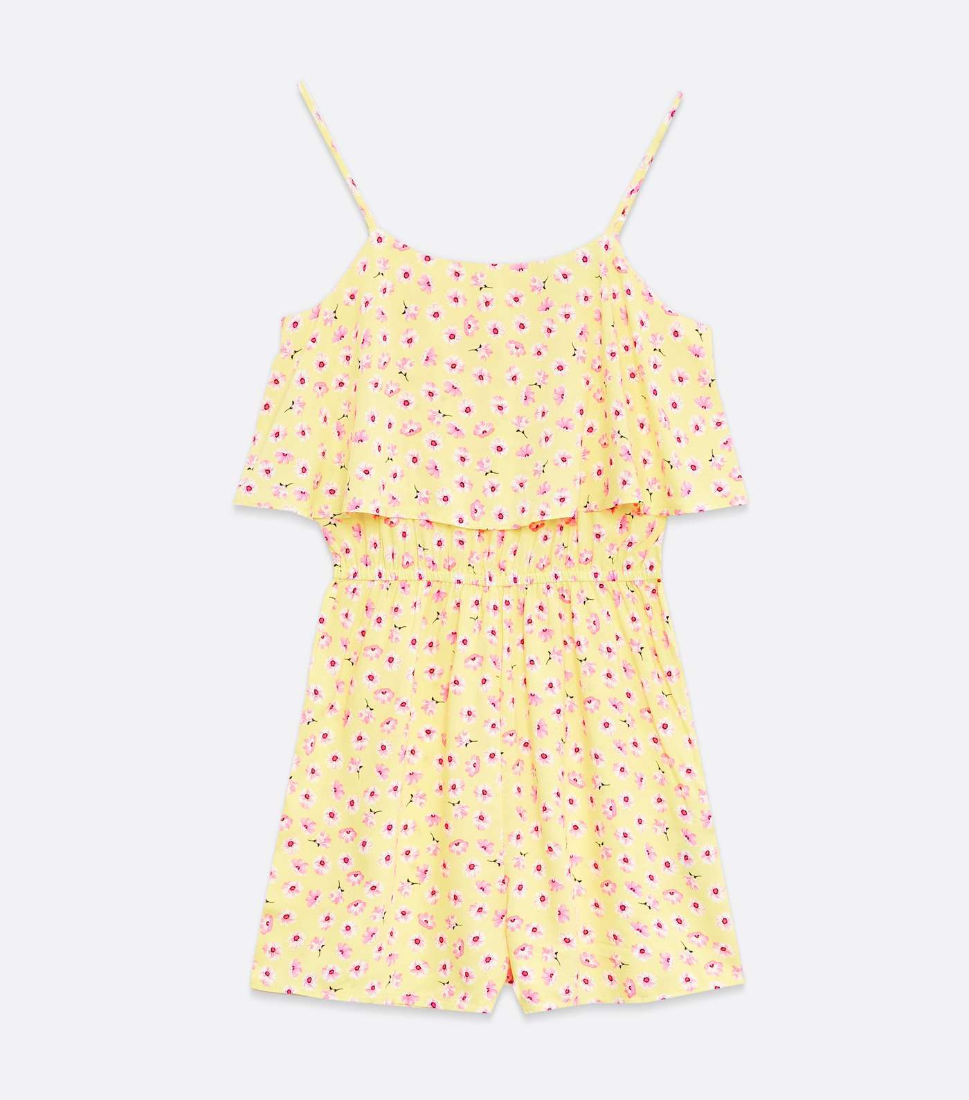 Girls Yellow Floral Overlay Strappy Playsuit Image 5