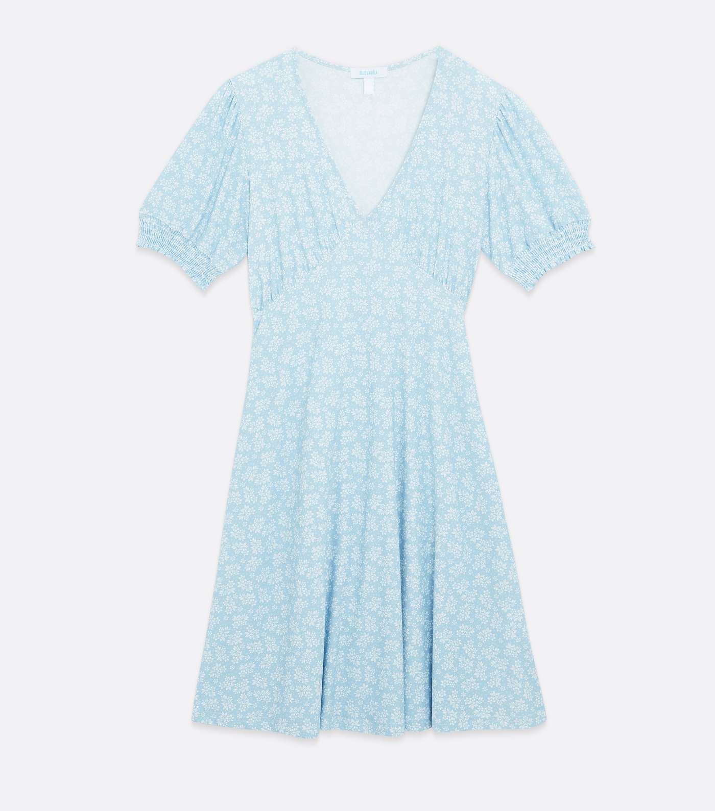 Blue Vanilla Pale Blue Floral Shirred Cuff Tea Dress Image 5