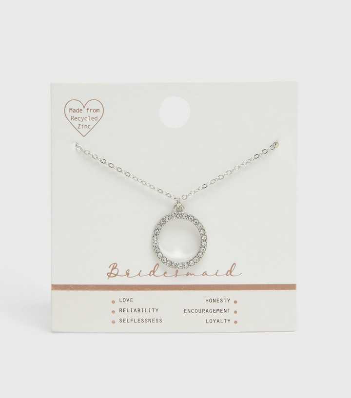 Silver Bridesmaid Diamanté Circle Pendant Necklace