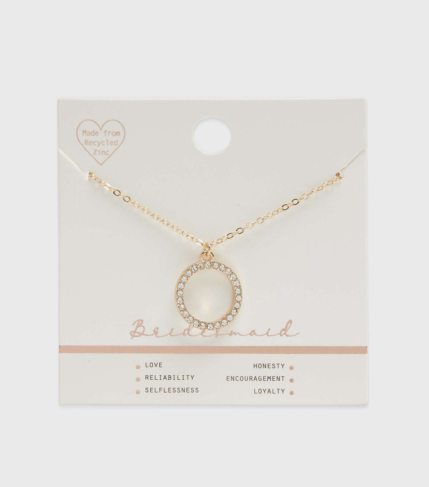 Gold Bridesmaid Diamanté Circle Pendant Necklace