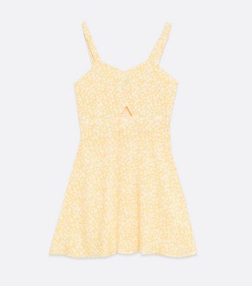 Girls Yellow Floral Cut Out Skater Dress