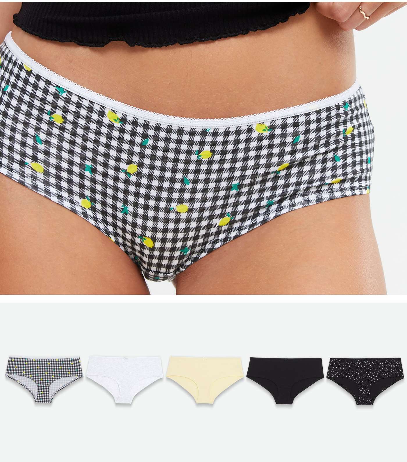 5 Pack Yellow Grey and Black Gingham Briefs