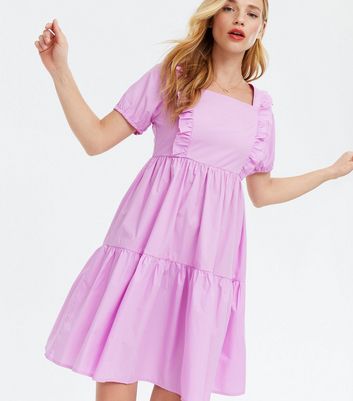Blue Vanilla Lilac Frill Tiered Square Neck Dress | New Look