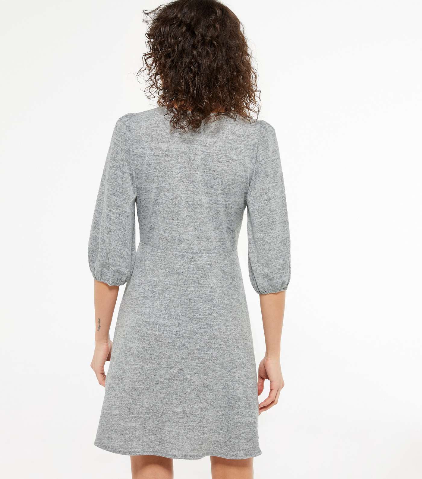 Grey Marl Jersey Ruched Front Skater Dress Image 3