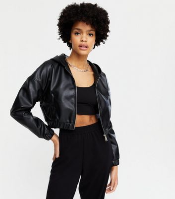 cropped leather jacket new look