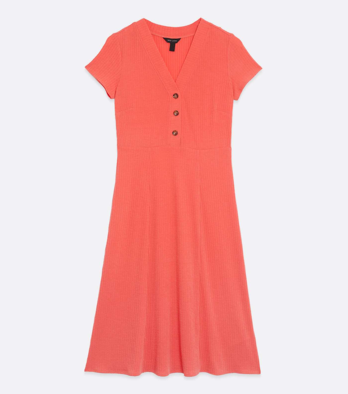 Coral Ribbed Jersey Button Midi Dress Image 5