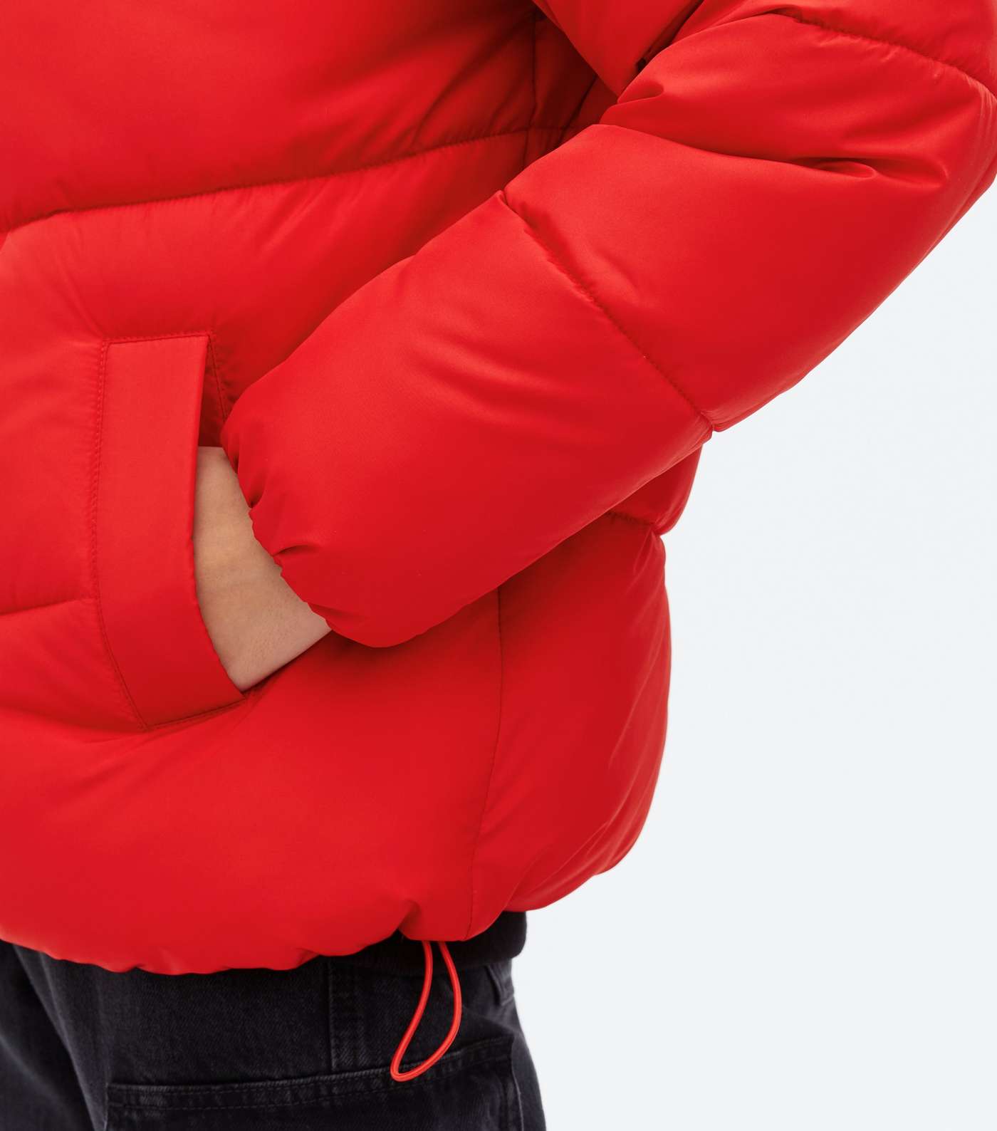 Red Boxy Puffer Jacket Image 3