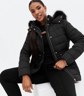 black padded coat with hood womens