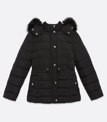 black puffer coat with fur