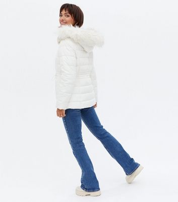 Click to view product details and reviews for Off White Faux Fur Hooded Puffer Jacket New Look.