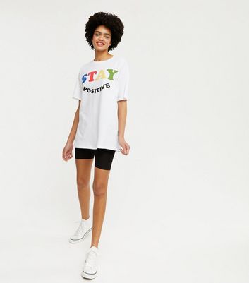 Only White Stay Positive Logo Oversized T Shirt New Look