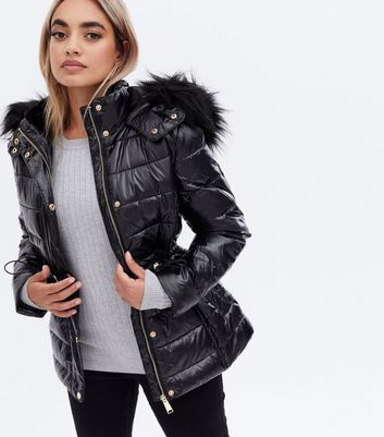 river island black hooded puffer jacket