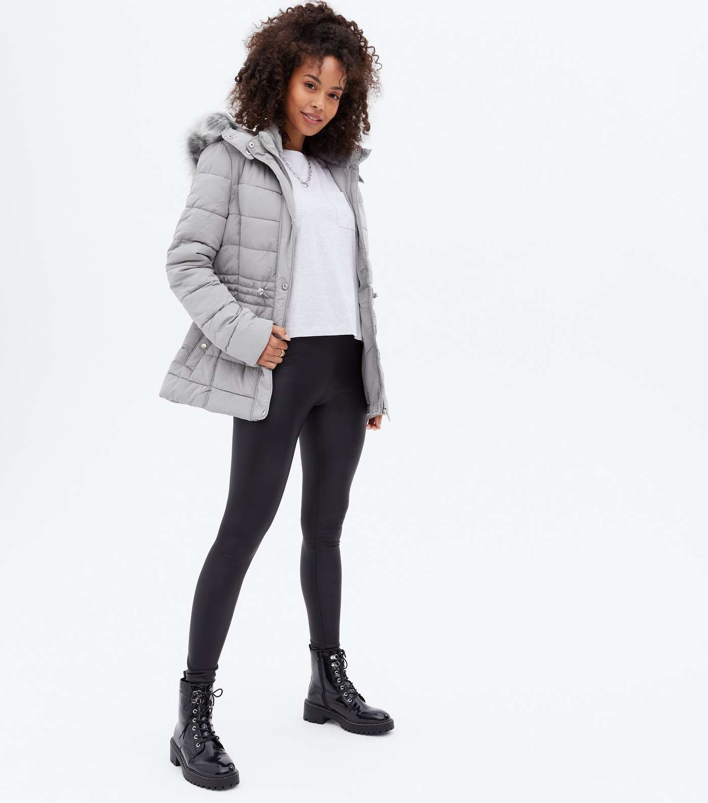 Tall Pale Grey Faux Fur Hooded Puffer Jacket Image 2