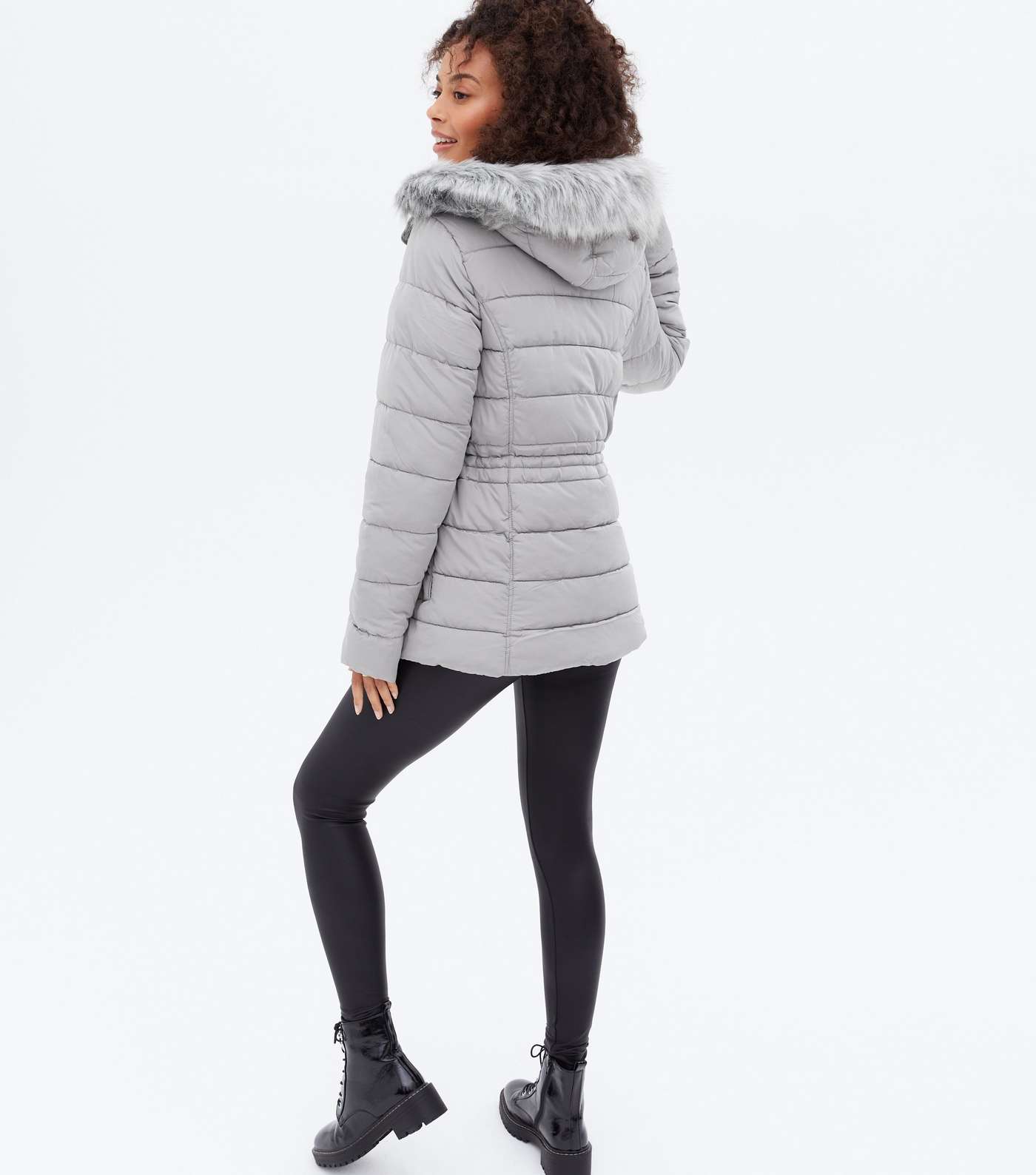 Tall Pale Grey Faux Fur Hooded Puffer Jacket Image 4