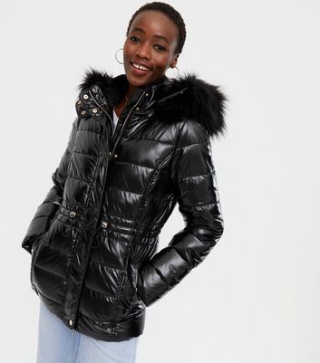 black shiny bubble jacket womens
