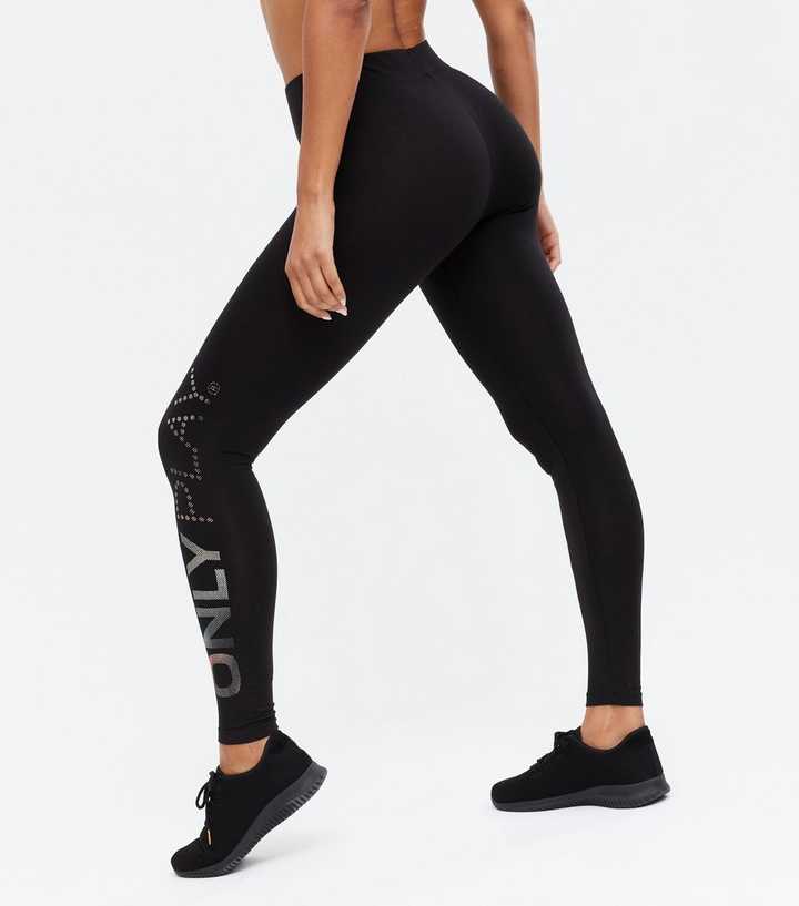 ONLY PLAY Black High Waist Jersey Logo Leggings