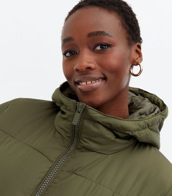 womens khaki long puffer coat