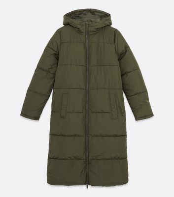 womens khaki long puffer coat