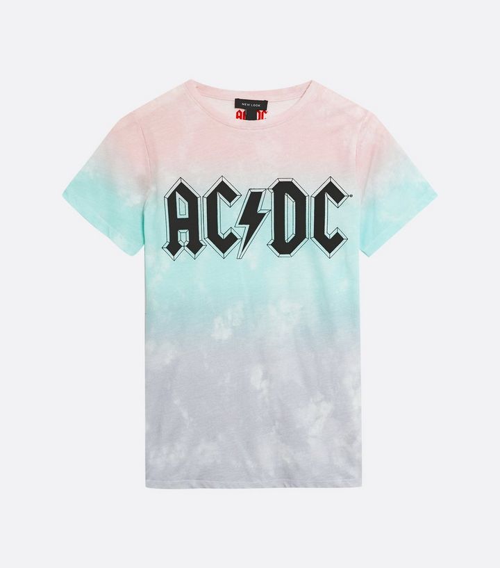 Multicoloured Tie Dye Acdc Logo Oversized T Shirt New Look