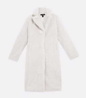 cream teddy faux fur long coat