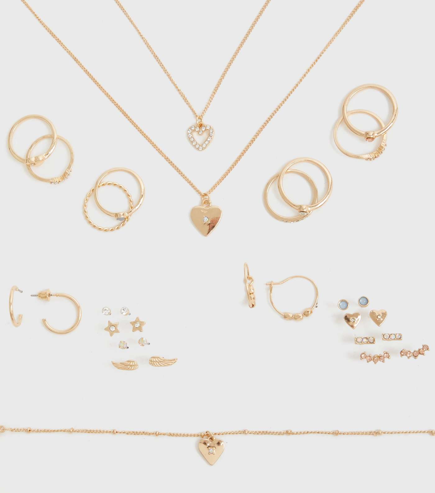 Gold Heart Pendant Necklace Ring and Earrings Set