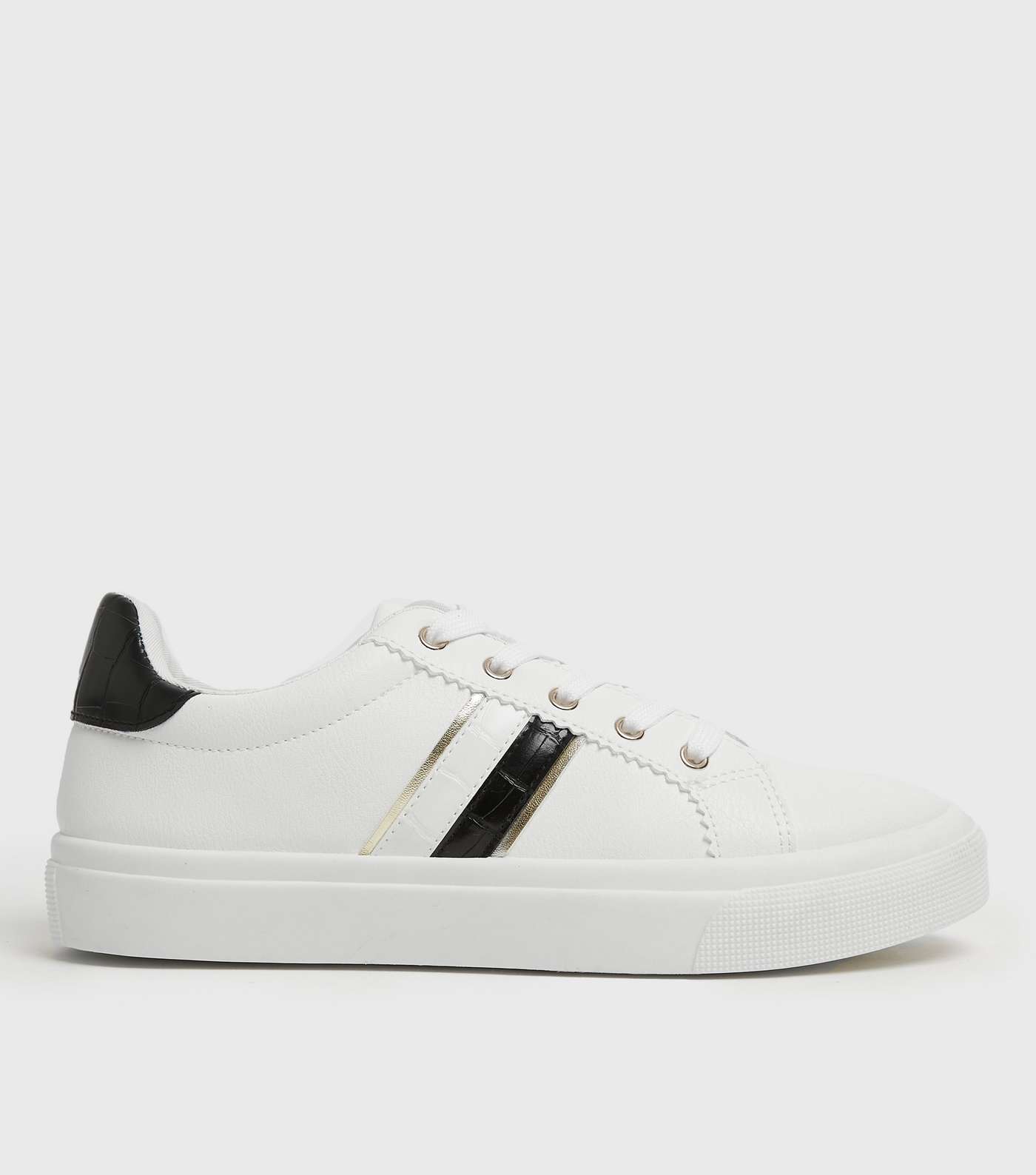 White Faux Croc Stripe Chunky Trainers
