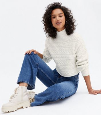 Click to view product details and reviews for Pale Grey Cable Knit Crop Jumper New Look.