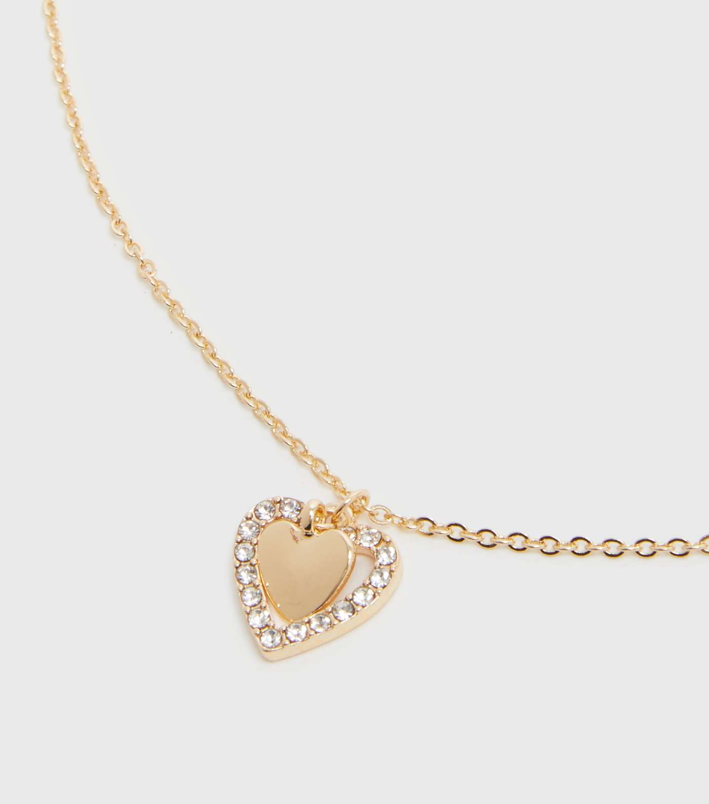 Gold Diamanté Double Heart Pendant Necklace Image 2