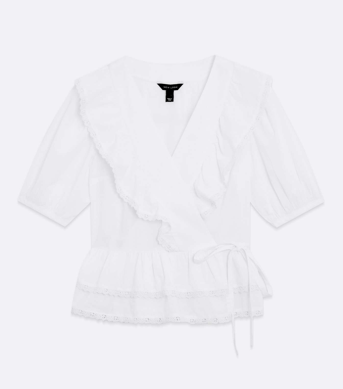 White Broderie Frill Wrap Tiered Peplum Blouse Image 5