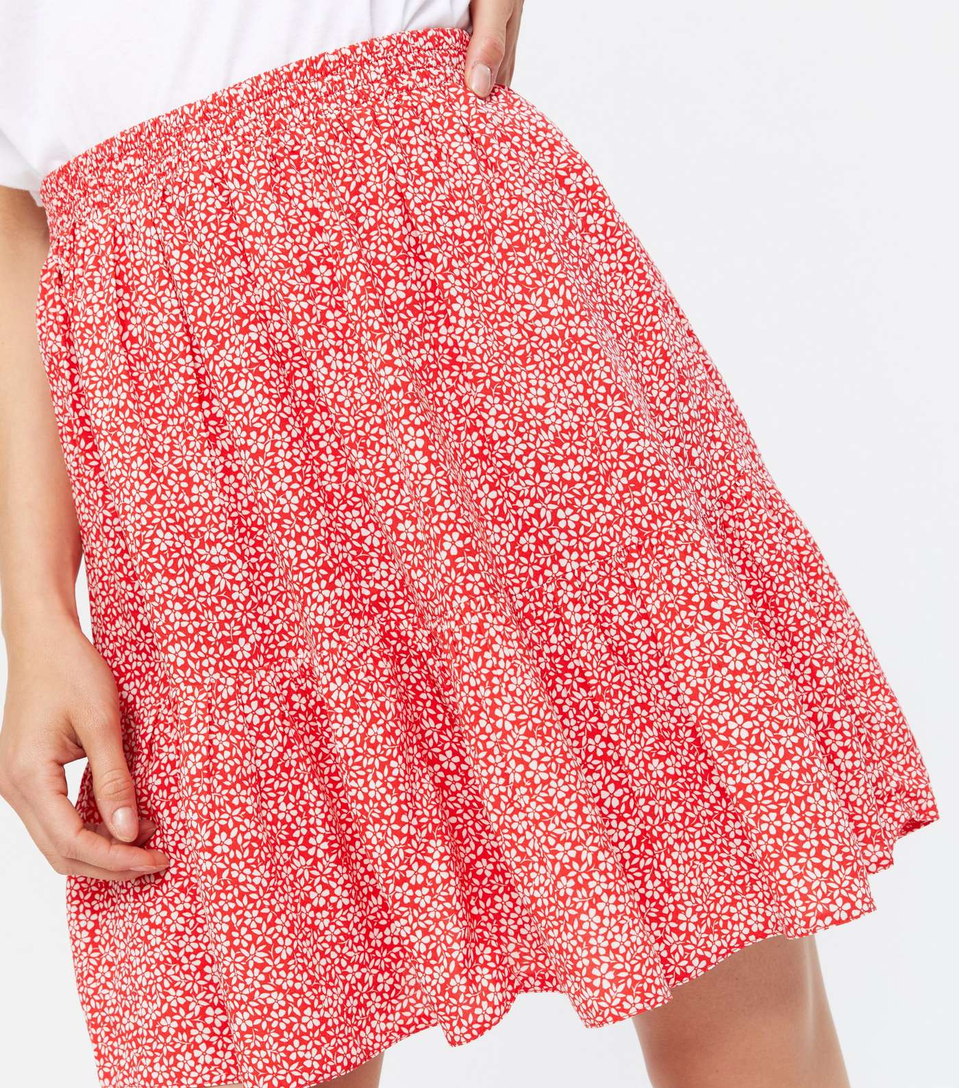 Red Ditsy Floral Tiered Mini Skirt Image 3
