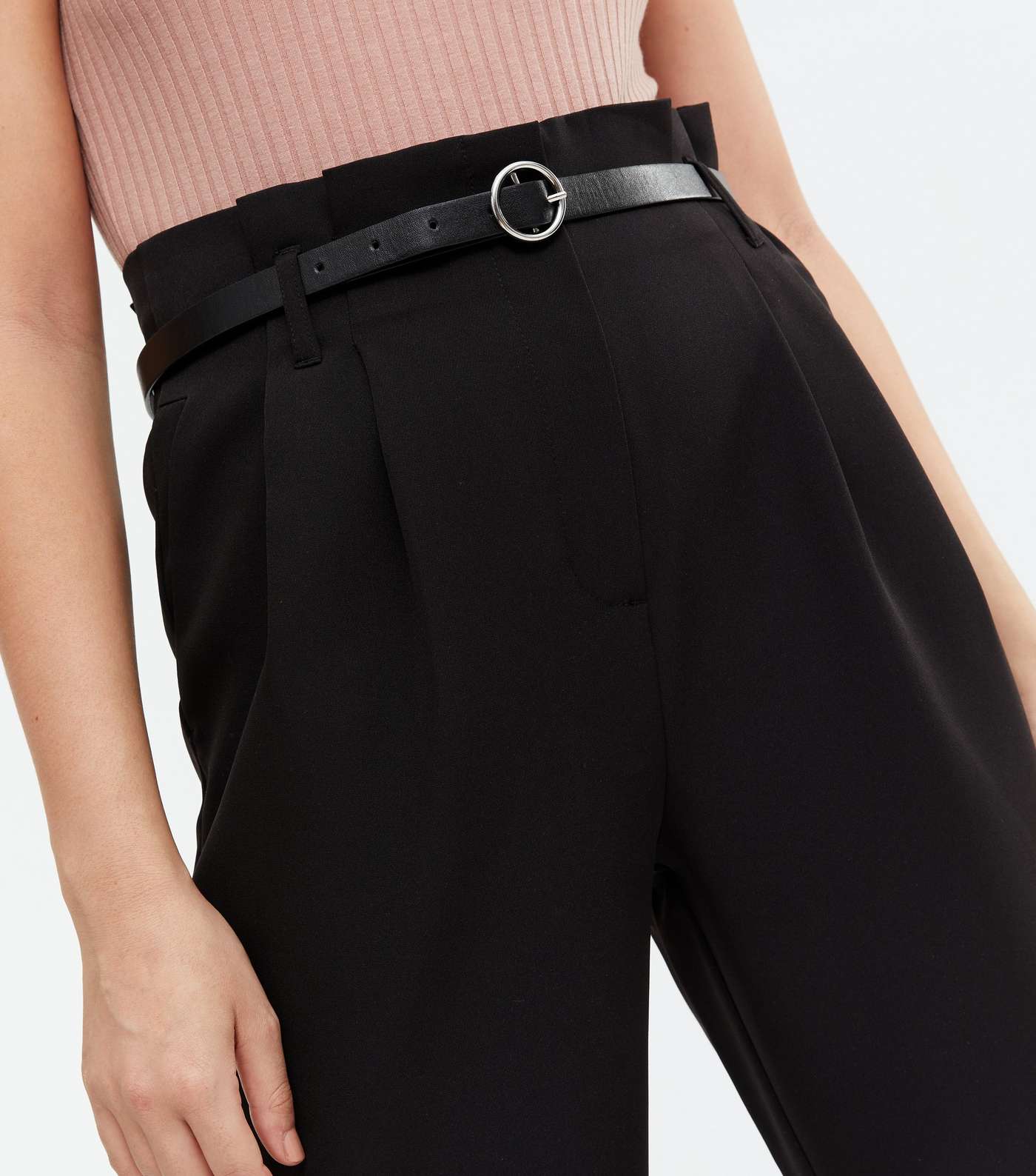 Petite Black Belted Trousers Image 3