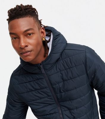 navy hooded puffer jacket