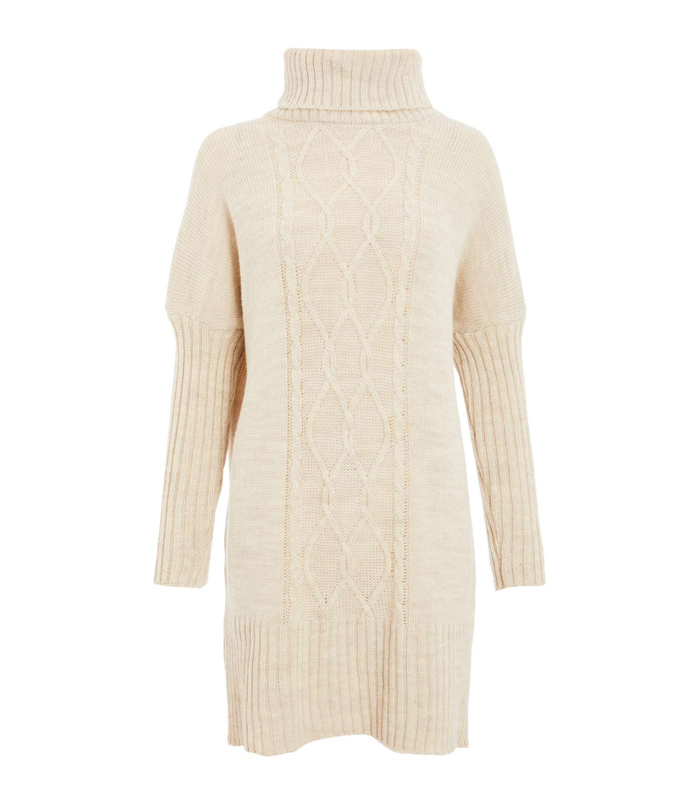 QUIZ Stone Cable Knit Roll Neck Jumper Dress Image 4