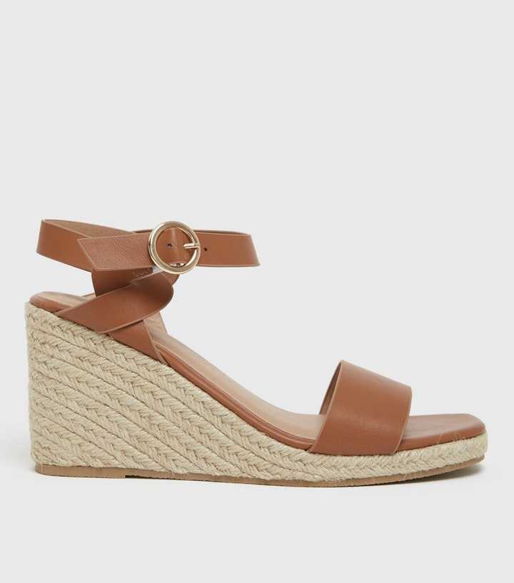 Wide Fit Tan Twist Espadrille Wedge Sandals