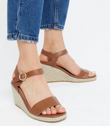 Wide Fit Tan Twist Espadrille Wedge Sandals New Look