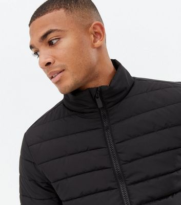 black funnel neck puffer jacket