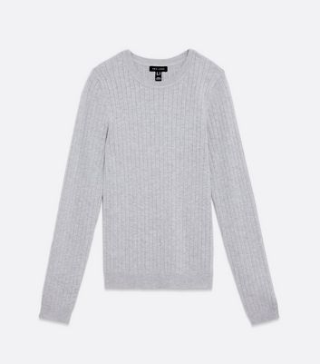 New Look Women's Pale Grey Ribbed Crew Neck Top - UK 12