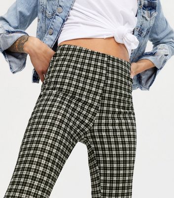 Petite Black Check Flared Trousers 