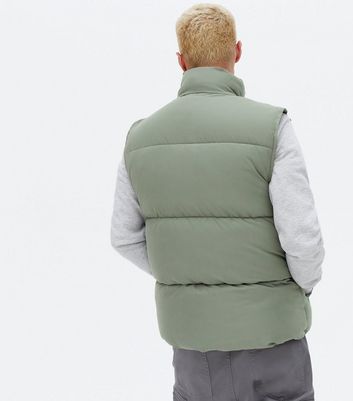 Olive Puffer Zip Gilet | New Look
